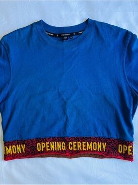 Opening Ceremony Blue Tee with Multicolor Knitted Hem (XS)